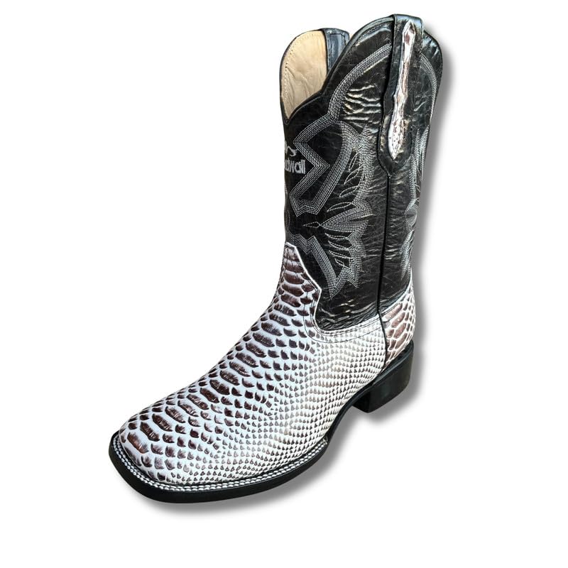 Image of Men's Alex Exotic Caiman Python Western Cowboy Boots Square Toe Pull On Tall Shaft bota de vaquero para hombre