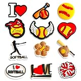 XSRIYON 12PCS Softball Shoes Charms for Clog Sandals Decoration, Sports Balls Shoe Charms for Men Bo