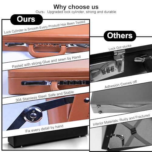 Image of Hard Case Leather Attache for Professionals,Business Briefcase with Lock for Men