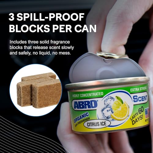 Image of ABRO Car Air Fresheners: Canned, Spill Proof Airfreshener for Home, Office, or Car Accessories Interior, Lasts Up to 60 Days - 3 Pack Citrus Scent