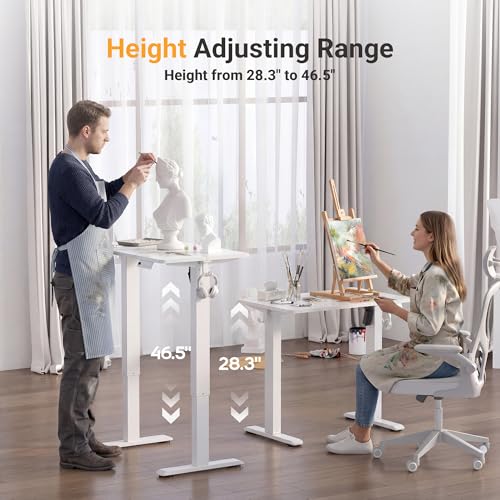 Image of YDN 32 inch Small Electric Standing Desk Adjustable Height, Sit Stand up Desk with Memory Presets & Cable Management, Home Office Desk for Office & Computer Workstation, White Frame /White Top