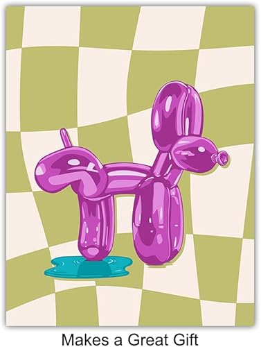 Miniatura 3 de Decoración de pared verde oliva funky  Arte moderno de estilo retro  Arte pop  Perro de globo verde azulado púrpura  Boho-chic moderno Preppy