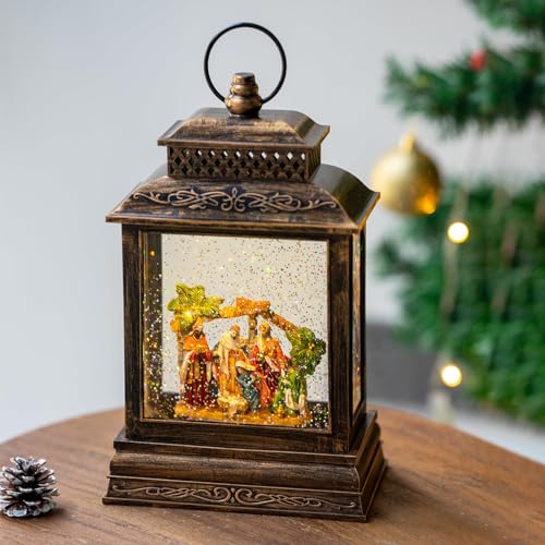 EYZH Christmas Nativity Snow Globe Lantern with 6 Hour Timer, Musical Lighted Nativity Scene Water Globes with Nativity Scene Indoor 11.75 inch USB Sparkling for Living Home,Bedroom Everyday Decor