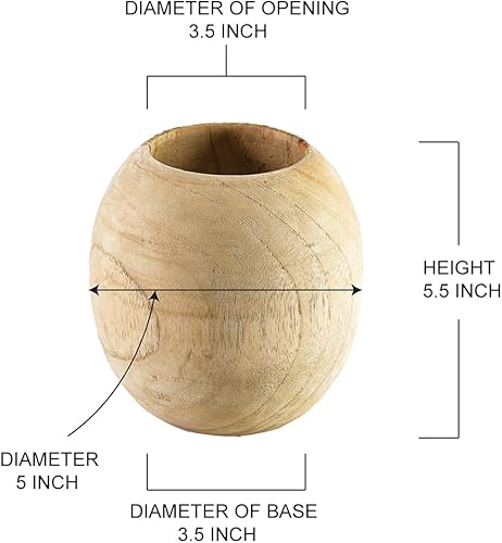 Miniatura 5 de Serene Spaces Living Jarrón de madera natural hecho a mano, perfecto para flores artificiales, secas y frescas, pieza de decoración rústica única