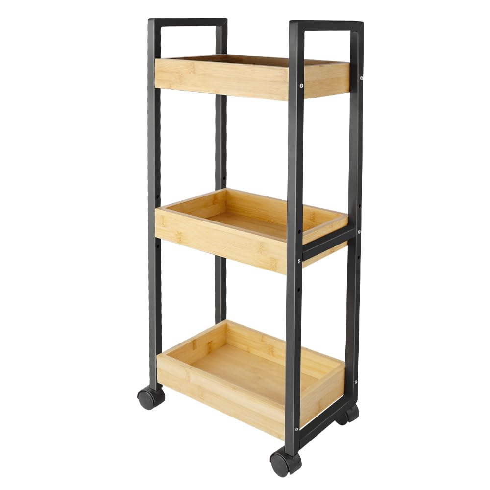 LANTUS - Carro de almacenamiento con ruedas, postre, bloqueables, carro de servicio para oficina, salón, cocina, capacidad 25 kg, 20 x 30 x 80 cm, color negro