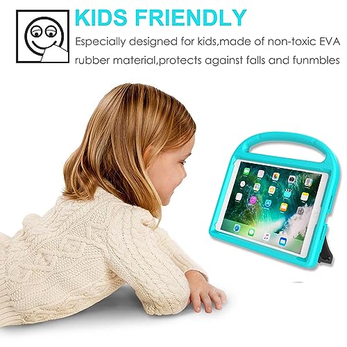 Image of Suplik iPad 9.7 inch 2018(Gen 6) / 2017(Gen 5) Case for Kids Duable Shockproof Protective Handle Bumper Stand Cover with Screen Protector for 9.7 inch iPad 5 /6,Air 1 /2,Pro 9.7, Teal