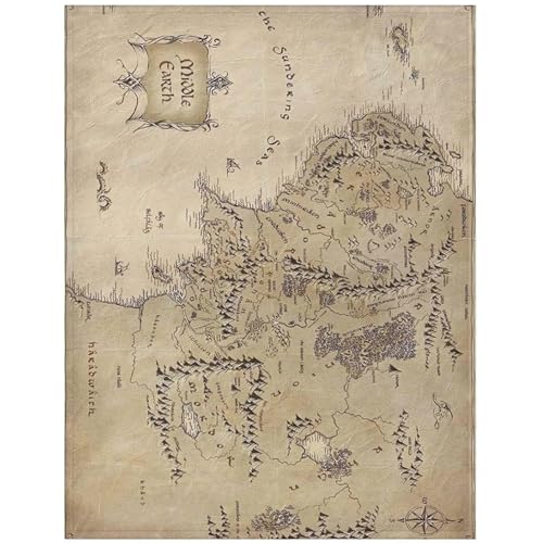 Licsaliwe Manta de Forro Polar con Mapa de la Tierra Media, Manta de Felpa de Terciopelo súper Suave para sofá Cama, decoración temática de fantasía/27, 6x39, 4 Pulgadas