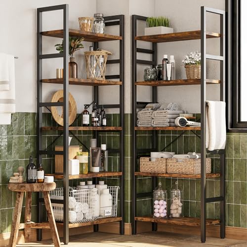 INNOD 70x70\" Triple 5 Tier Book Shelf, Large Wooden Bookcase with 17 Open Display Shelf, Modern Tree Bookshelf Metal Frame Tall Book Case Furniture for Living Room Bedroom Home Office Rustic Brown