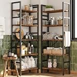 INNOD 70x70 Triple 5 Tier Book Shelf, Large Wooden Bookcase with 17 Open Display Shelf, Modern Tree Bookshelf Metal Frame Tall Book Case Furniture for Living Room Bedroom Home Office Rustic Brown - Image 4