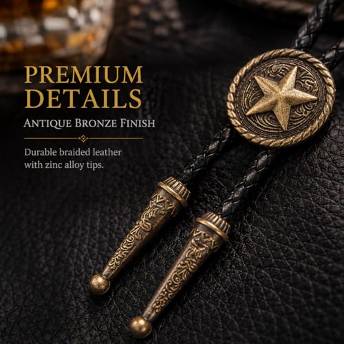 Image of Cowboy Bolo Tie for Men, Vintage Cow Skull Bolo Tie Necklace Native American Necktie for Men Women