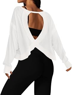 UNIANKIYA Women's Long Sleeve Open Back Cropped Workout Top - Breathable Gym Yoga Running Shirt