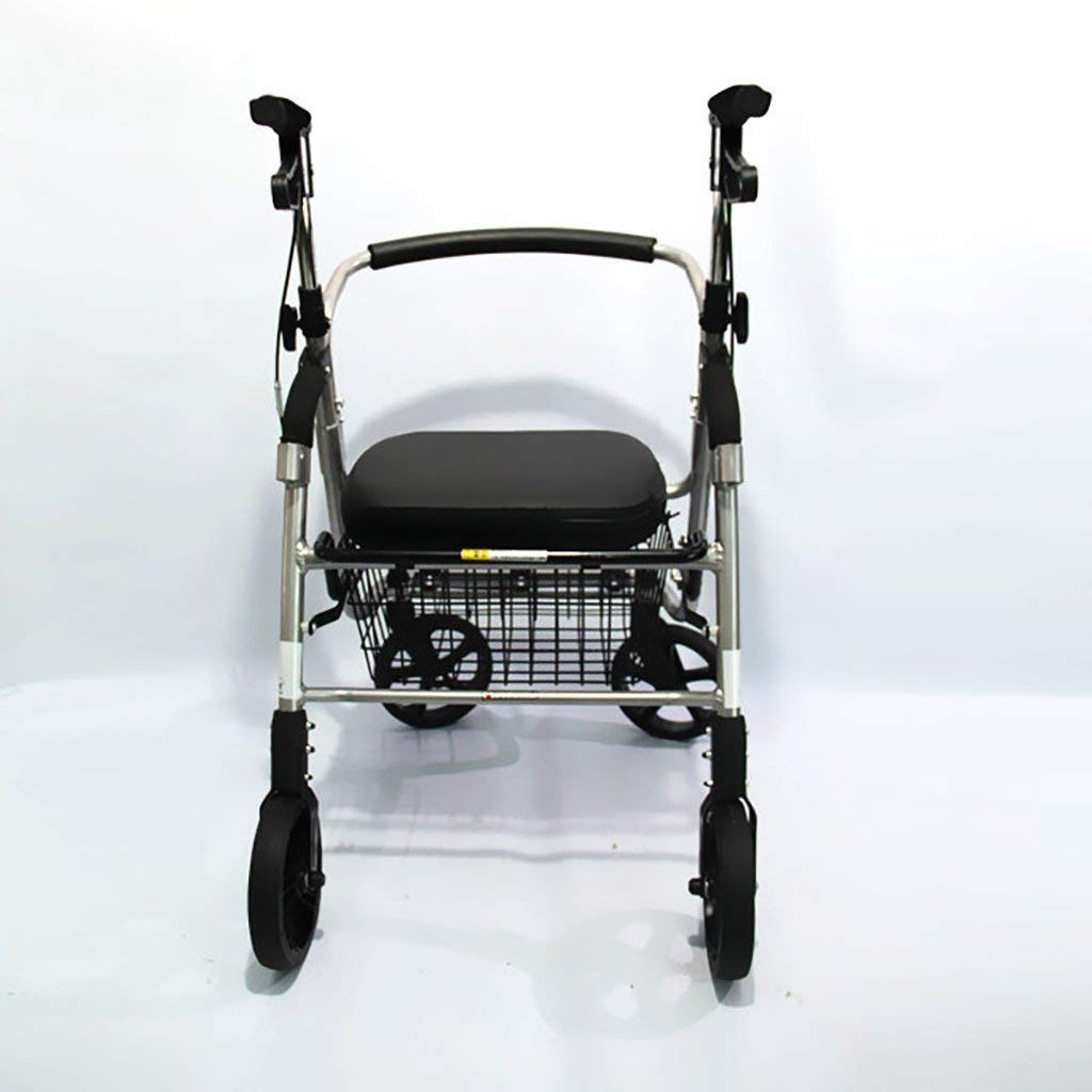 Andador para Ancianos,Práctico andador con ruedas de cuatro ruedas con asiento para personas mayores de aluminio compacto, plegable y ligero, incluye asiento y cesta de la compra