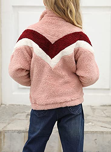 Dokotoo Girls Cute Fall Tops Cute Color Block Sweaters Long Sleeve 1/4 Zip High Neck Fleece Fluffy Fuzzy Sweatshirts For Teen Girls Kids Hoodies Warm Soft Cozy Sherpa Pullovers With Pockets Pink L #TOP4