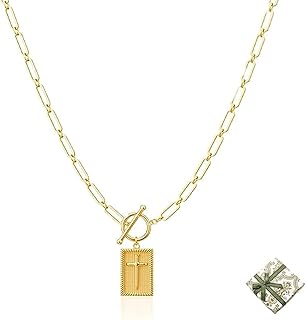 Cross Pendant Necklace Cross Pendant Paperclip Chain Necklace with Gift Box