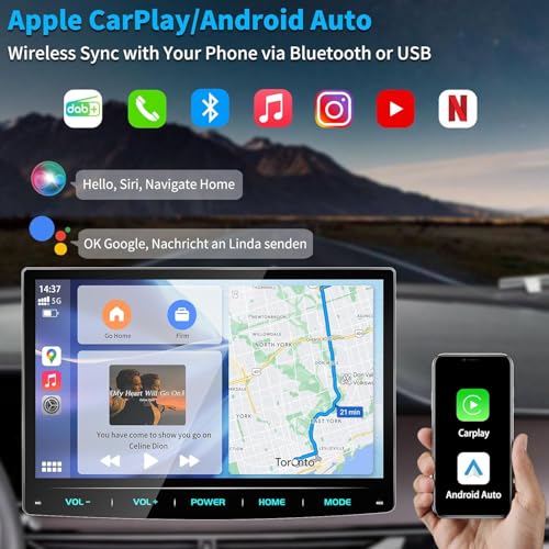 URVOLAX Android 13 Autoradio mit Bildschirm, 10.1 Zoll Wireless CarPlay Apple Android Auto Navi DAB...