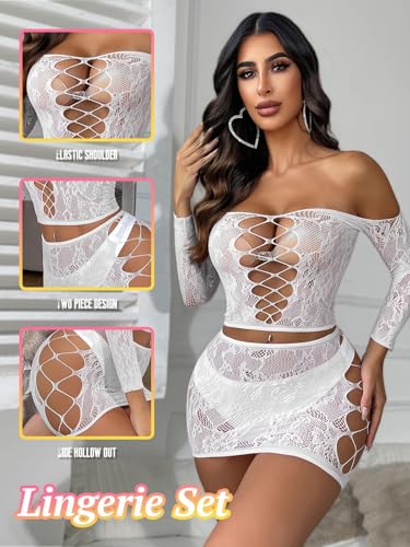 Image of GirlFriend Lingerie for Women Lovely Deep V Neck Teddy Babydoll Mesh Nightwear for Women Mesh Badydoll Fishnets Dresses See Through Lingerie Chemise Outfits One Piece