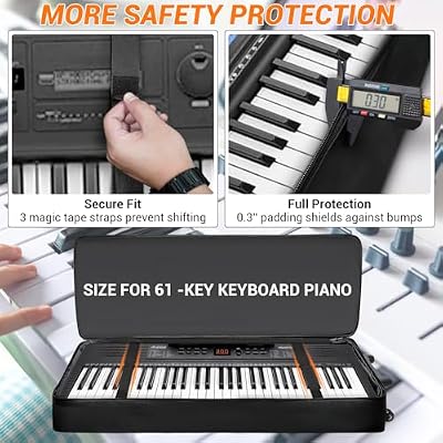 ORKELS 61-Key Keyboard Case with Wheels & Adjustable Shoulder Straps Padded Rolling Gig Bag with 4 Accessory Pockets, for Digital Piano, Synthesizer & Keyboard