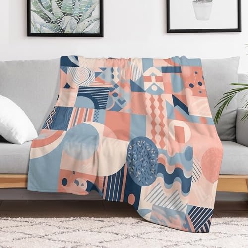 Couverture en micro polaire 152x203 cm patchwork multicolore et jeté de canapé léger