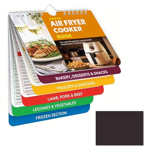 KLEHOPE Zubehör für Heißluftfritteuse, mit Magnet Luftfritteuse Spickzettel, Loseblatt-Design Kochanleitung für Heißluftfritteuse, 7,5 × 5,2 cm, mit Haken, für Verwendung in der Küche und Beim Kochen