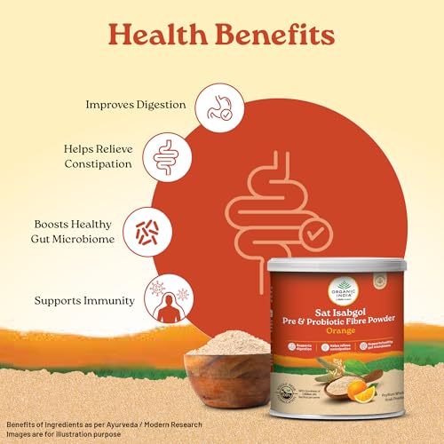Image of A TATA Product- Organic India Sat Isabgol Pre & Probiotic Fibre Powder Orange, 100g