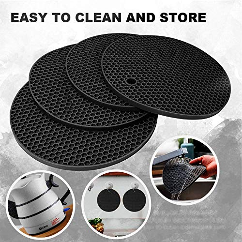 Image of Countertop Protector Heat Resistant Trivets for Hot Pots and Pans - Non-Slip Insulated Heat Pads for Kitchen Counter Black Pack of 6