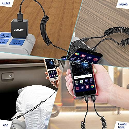 JianHan USB C Cable Coiled 2 Pack Type C Charger Cable Spring Cord Compatible with Samsung Galaxy S10 S9 S8 MacBook,HUAWEI P20/Mate 20/Honor Play/P10/P9/Honor 8 Xiaomi 5 and More, Black