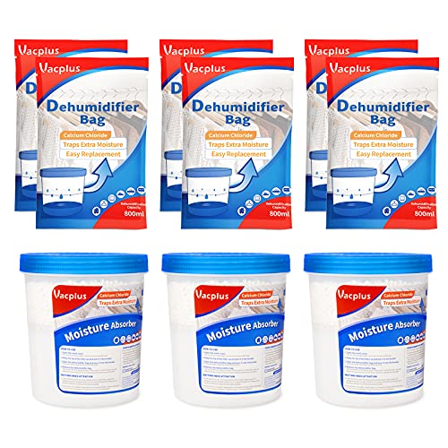 Vacplus Moisture Absorber Bucket, 6 Pack of 16 OZ Refillable Humidity Absorber Odor Eliminator Traps Extra Moisture from Bathroom, Closet, Kitchen & Study, Dehumidifier for Closet (Nickname: VA-M174)