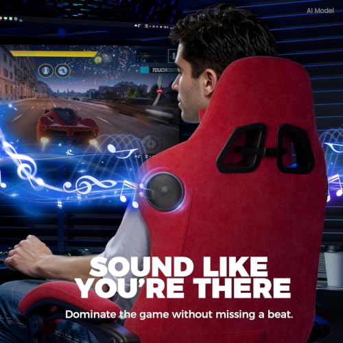 Image of GTPLAYER ACE-PRO Music Gaming Chairs - Built-in Speakers, App Support & Bluetooth Control, Computer Game Chairs with Footrest for Adults, Ergonomic, Reclining, Linkage Armrest, Cherry Red 【Velvet】