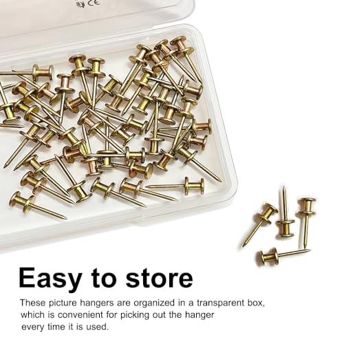 FUZANWJ Double Headed Picture Hangers(20lbs-50pcs), Picture Hanging Nails, Thumb Tacks for Wall Hanging, Wall Nails for Hanging, Professional Plaster Picture Hooks for Wooden Wall or Drywall - Image 6