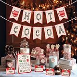 SICOHOME Hot Cocoa Bar Kit - Hot Cocoa Bar Banner Toppings Tent Cards, Hot Chocolate Bar Supplies Baby Its Cold Outside Decorations, Cup Tags Stickers for Winter Birthday New Year Christmas Party