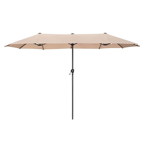 PHI VILLA Sonnenschirm Rechteckig Groß 200x380cm für Garten Terrasse Gartenschirm mit Kurbel UV Schutz Parasol Windfest, Beige