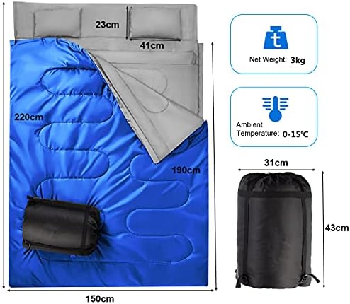 GYMAX Double Sleeping Bag with Pillows, Converts into 2 Waterproof Single Sleeping Bags, Large Camping Sleeping Bag for Kids, Adults Outdoor Hiking, Backpacking and Traveling