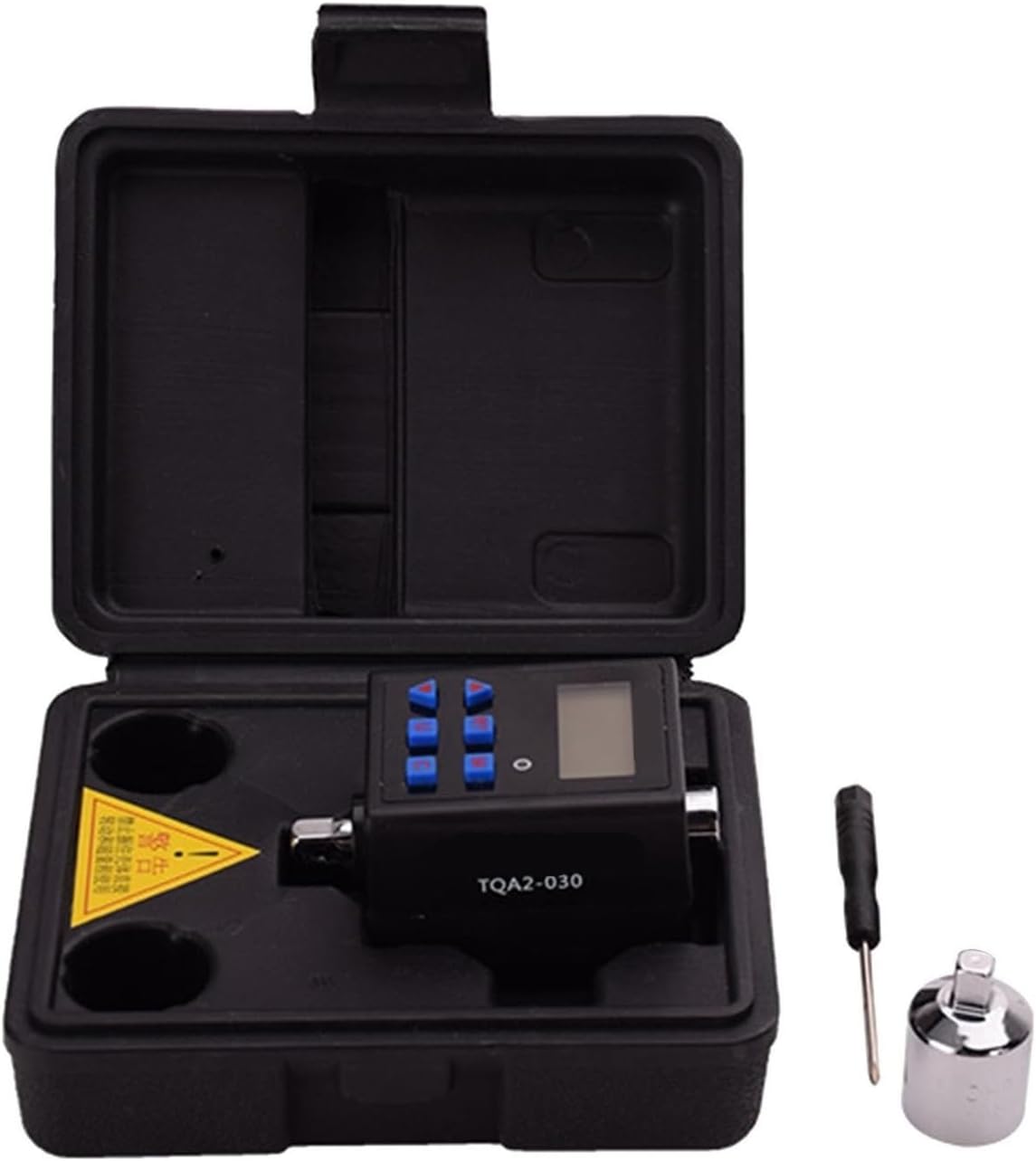 BAISULI Digital Torque Adapter TQA2-030 in its protective case, alongside a small screwdriver and a square head adapter.