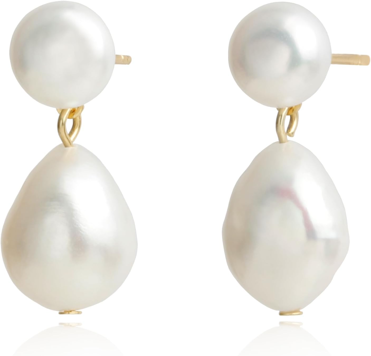 Handmade Freshwater Cultured Baroque Pearl Dangling Drop Earrings for Women, 14K Gold Plated