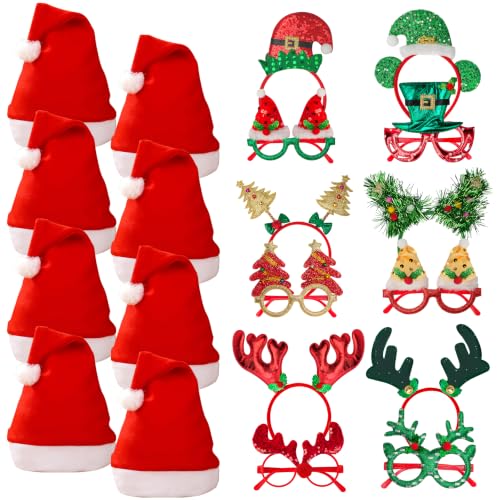 Image of fiintrwa Christmas Headband Beads Necklace Hair Hoop Eyewear Eyeglass Santa Hat Photo Props for Xmas Party Decoration Supplie