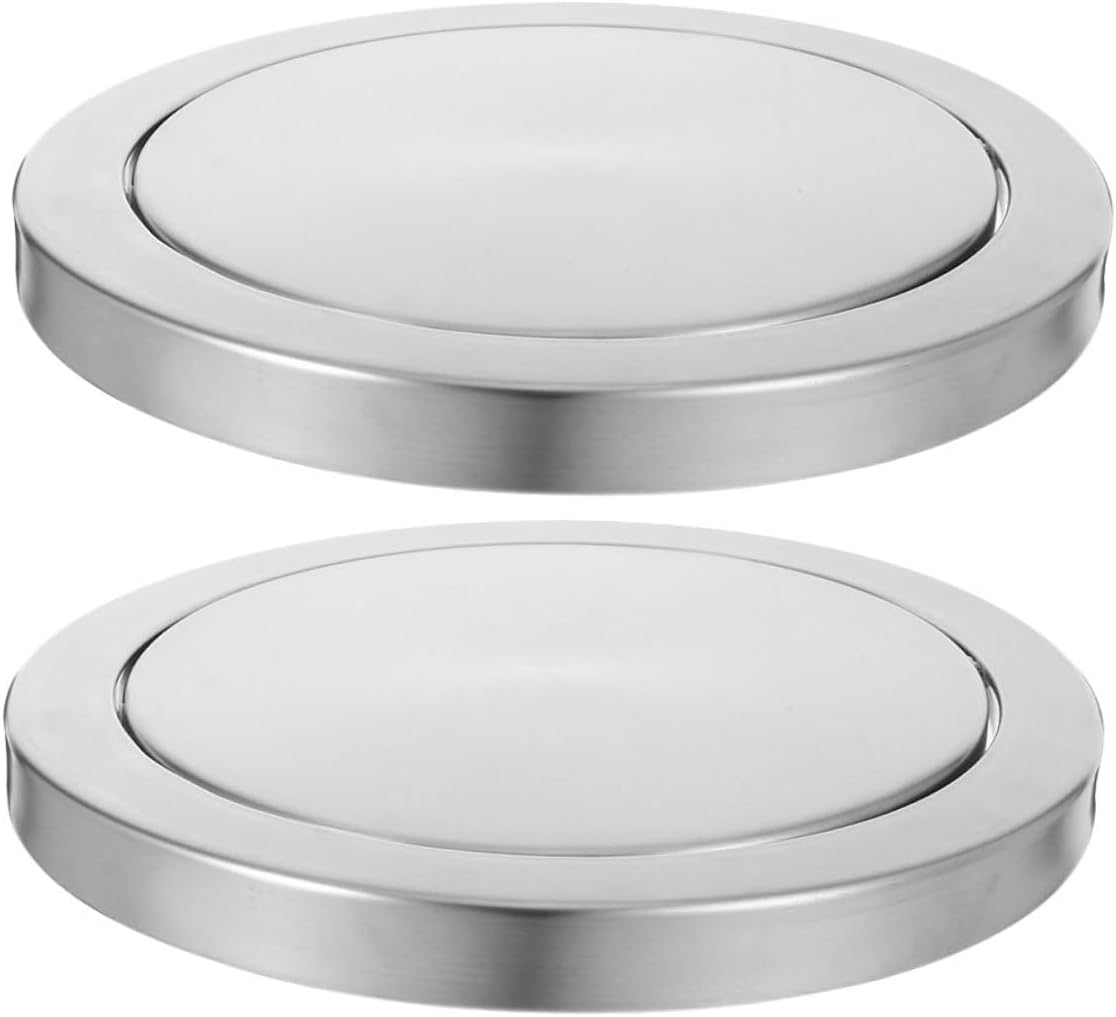 2pcs Stainless Steel Swing Trash Can Lid with Embedded Countertop Cover 21.5-24cm Opening for Kitchen and Bathroom Waste Bin
