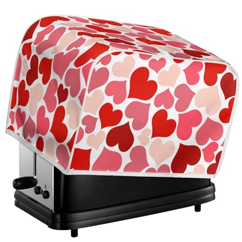 Kuiaobaty Coperture per tostapane con stampa a cuori rossi, 4 sacchetti per tostapane con gancio, copertura protettiva per macchina del pane