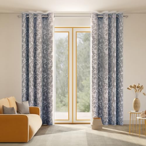 Image of haus & kinder Printed Jacquard Door Curtains 7 Feet Long Pack of 2 Door Curtains, 7 Feet Curtains for Door (Whispering Willows, Slate 130x213 CM)