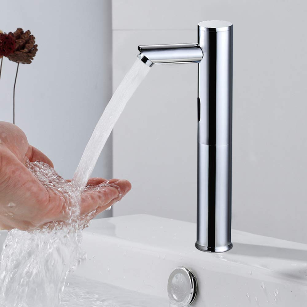 Elektronische kraan, infraroodsensor, kraan, contactloze kranen met sensor, touchless wastafel, koude wastafelmengkraan voor badkamer, keuken, toilet (32 cm