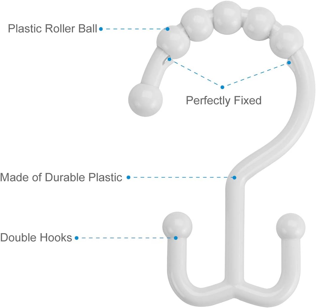 Amazer Shower Curtain Hooks Plastic Double Shower Curtain Rings for Bathroom Shower Curtain Rod - Set of 12, White : Home & Kitchen