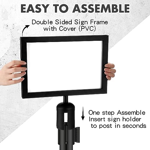Kigley 4 Pack Stanchion Sign Holder Horizontal Double Sided Frame with Cover Landscape Display for 8.5 x 11 Inch Paper Size Stanchion Post Top Crowd Control Queue Barrier (Black) by Kigley - Image 4