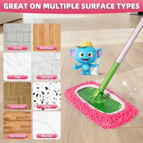 8 Pack Reusable Mop Pads Compatible with Swiffer Sweeper Mop, Wet and Dry Chenille Sweeping Cloths, Washable Pads Refill, Microfiber Pads for Multi-Surface/Hardwood Floor Cleaning (Pink) — view 5