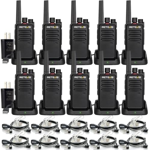 Retevis RT68 Walkie Talkies Long Range for Adults, Two Way Radios Long Range 2 Way Radio with Earpieces, Walkie Talkie Rechargeable with Charging Base, Manufacturing Restaurant School(10 Pack)