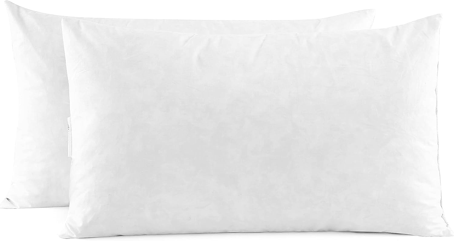 SNUG&COZY Luxury Goose Down Feather Pillow Inserts - 12x20IN, Double Layered Down-Proof Design, Ultra-Soft Cover, High Fill Weight, Pack of 2, White 12x20(Pack of 2) White