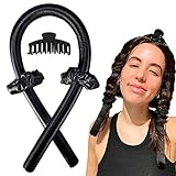 Heatless Hair Curlers Rollers, No Heat Headband Overnight Sleep Styler Wave Formers Soft Foam Flexi Rods with Clip Tie & Scrunchie, Curling Ribbon for Natural Long Medium Hair Black Styling Tool