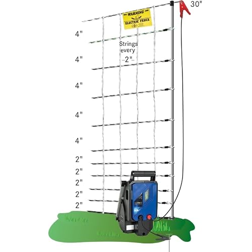 Premier 1 VersaNet® Plus, 30"H x 50'L Portable Electric Garden Net Fence with Built-in Posts | 2" x 2" Strand Spacing at Bottom to Keep Rabbits, Raccoons and Varmints Out of Gardens | Green/Black