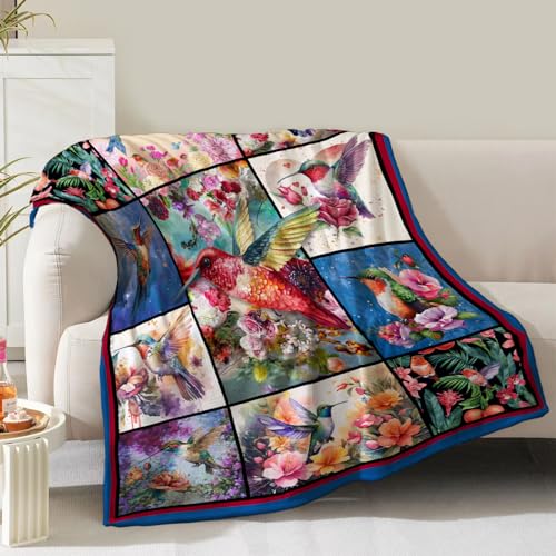 Coperta con colibrì, regalo per donne e ragazze, mamma, compleanno, Natale, San Valentino, colorato, floreale, decorazione per camera da letto, soggiorno, divano, morbido e accogliente, in peluche,