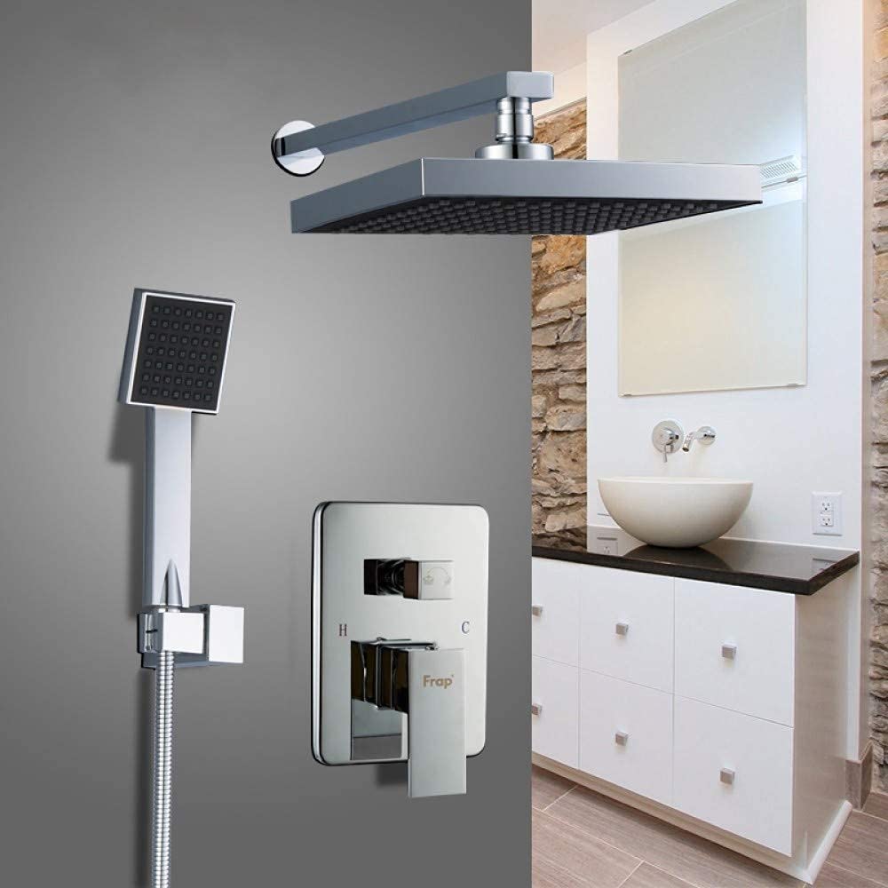 Système de douche à effet pluie avec mitigeur de bain carré et douchette chrome poli