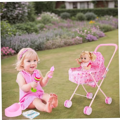 Cochecito de muñeca plegable interactivo con accesorios de simulación 4