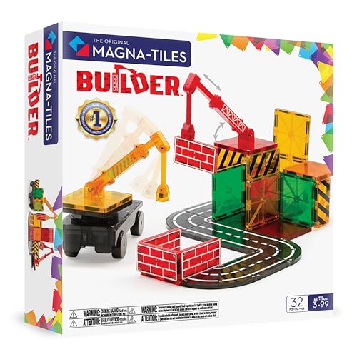 Magna-Tiles Builder 32 Piece Set The Original Magnetic Building Tiles For Creative Open-Ended Play Educational Toys For Children Ages 3 Years + (32 Pieces) (21632)